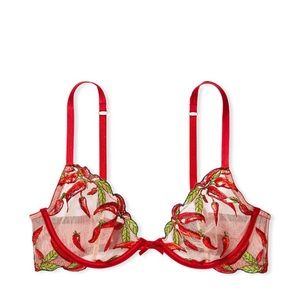 Embroidered Chili Pepper Bra and Panty set